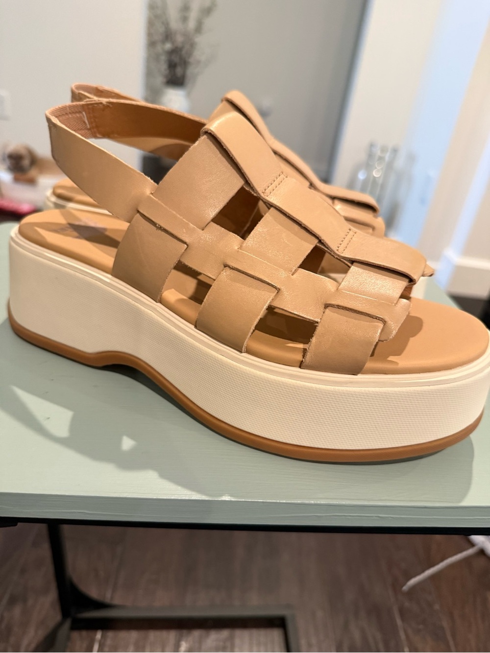 Sorel Tan Woven Platform Slingback Sandals
